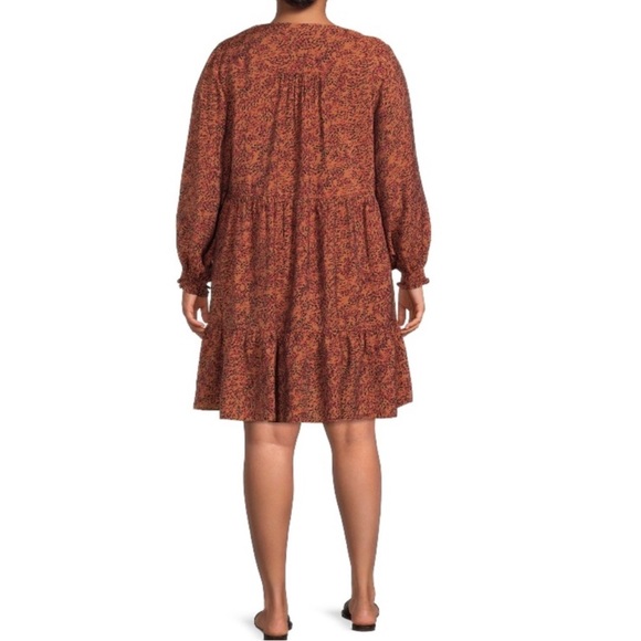 Terra Sky Dress Terracotta Black Dot Boho Peasant Tiered Plus 2X - Picture 2 of 11